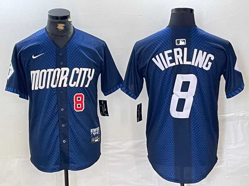 Mens Detroit Tigers #8 Matt Vierling Number Navy 2024 City Connect Cool Base Limited Stitched Jersey